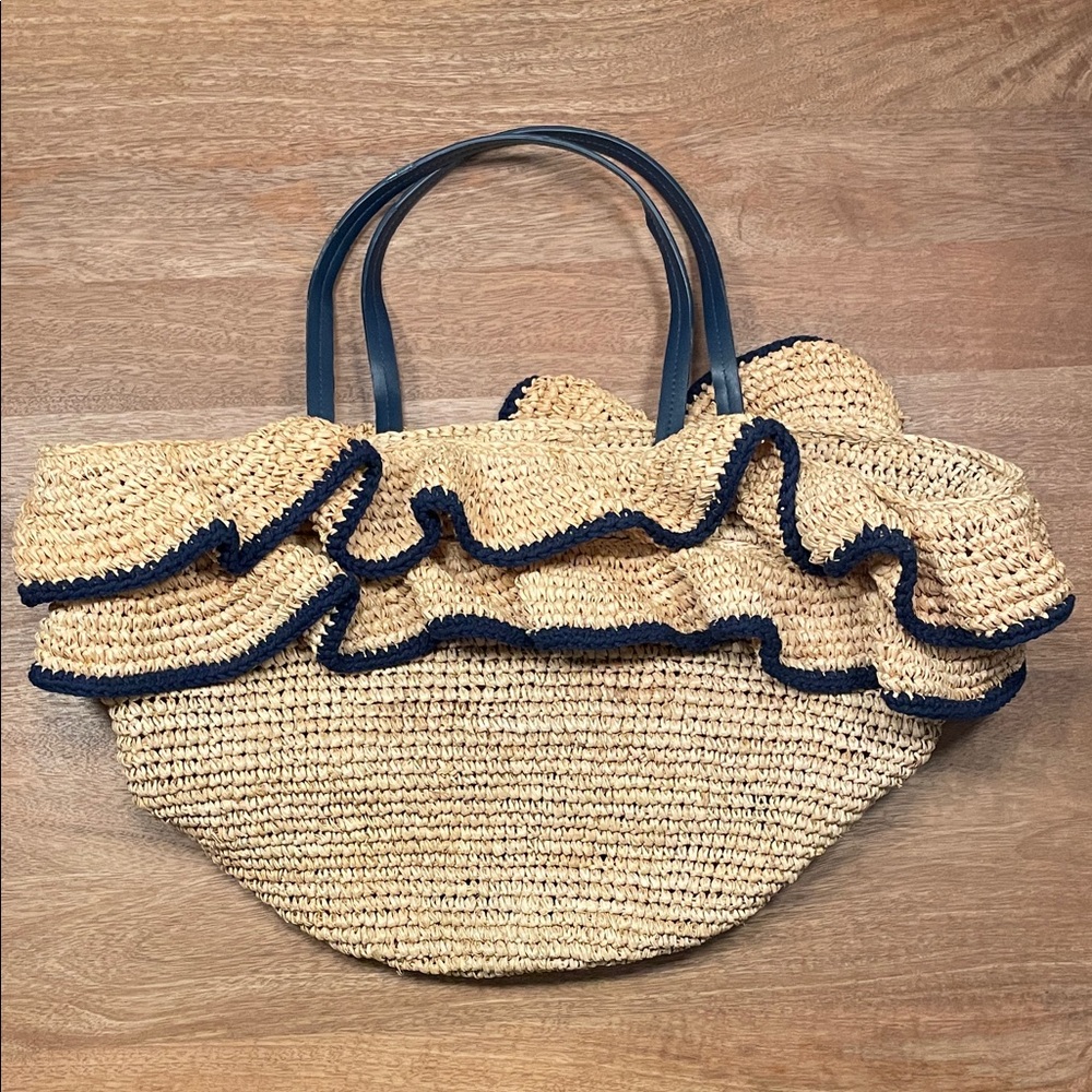 Mark & Graham Ruffle Straw Tote Bag